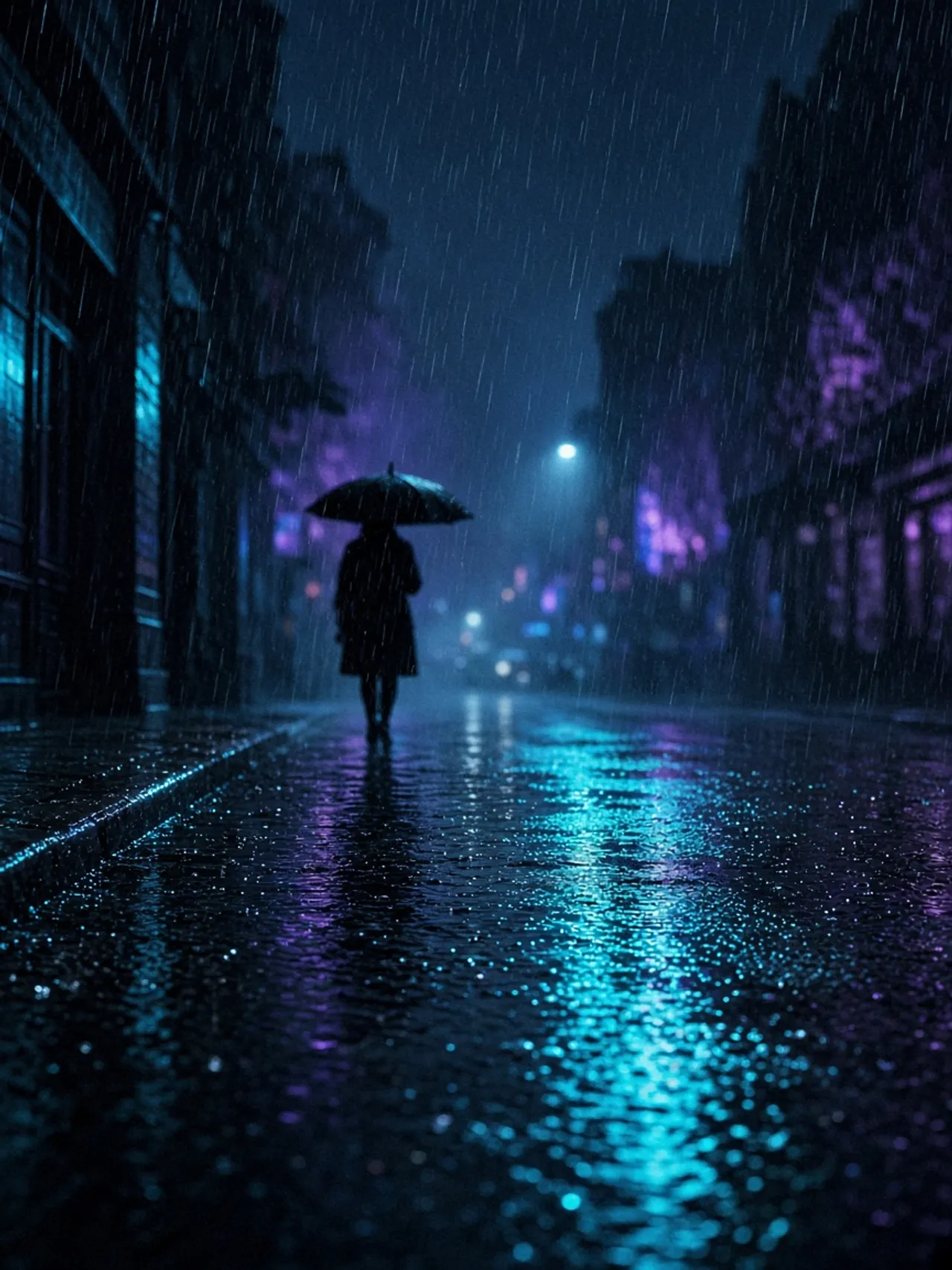 City rain, cyan edge light